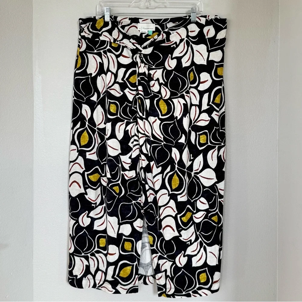 ANTHROPOLOGIE 2X Sheila Leaf Print Navy Cream Twist Sarong Midi Skirt